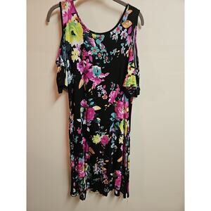 Black Floral Cold Shoulder Knee Length Dress Size XXL | Feminine, Summer dress